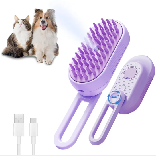 3-in-1 Misting Pet Grooming Brush with Handle