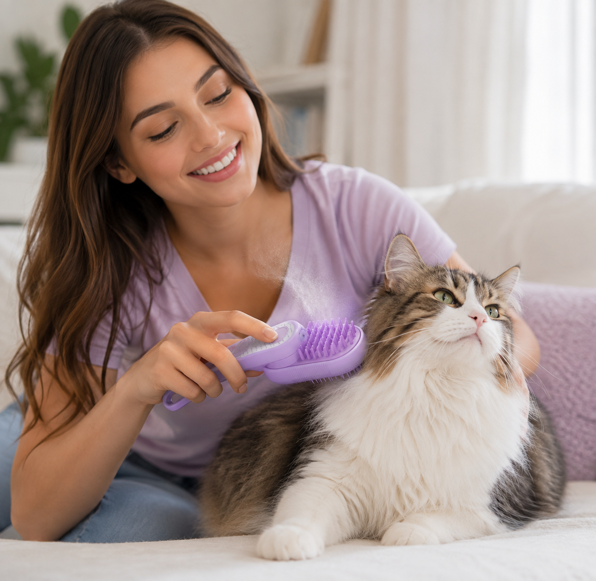 3-in-1 Misting Pet Grooming Brush with Handle